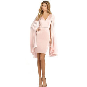 Ieena Duggal Womens Split Sleeve Plunging V-Neck Fitted Sheath Dress Pink Size 4